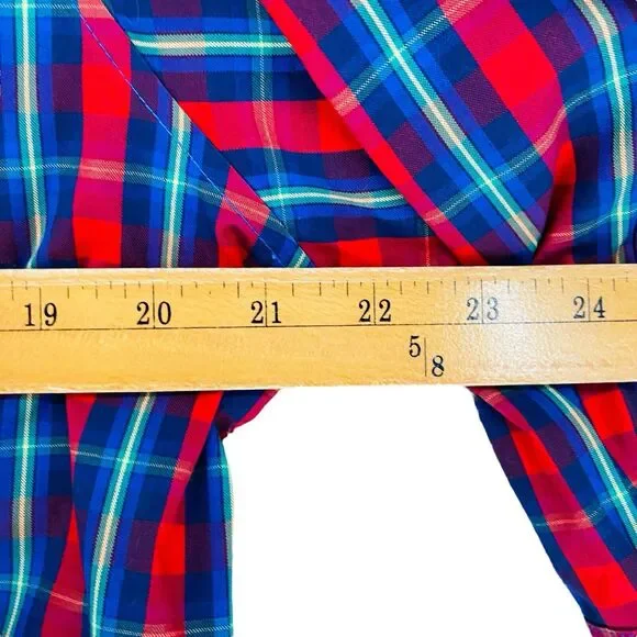 L.L. Bean Blouse Top Shirt Women's L‎ Red Blue Check Wrinkle Free Cotton Top - Picture 9 of 10